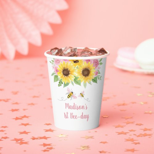 Pink Bee Sunflower Birthday Paper Cups