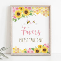 Pink Bee Sunflower Birthday Party Favor Sign