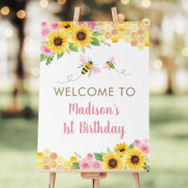 Pink Bee Sunflower Birthday Welcome Foam Board