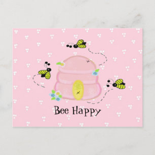 Pink Beehive - Bee Happy Postcard