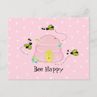Pink Beehive - Bee Happy Postcard