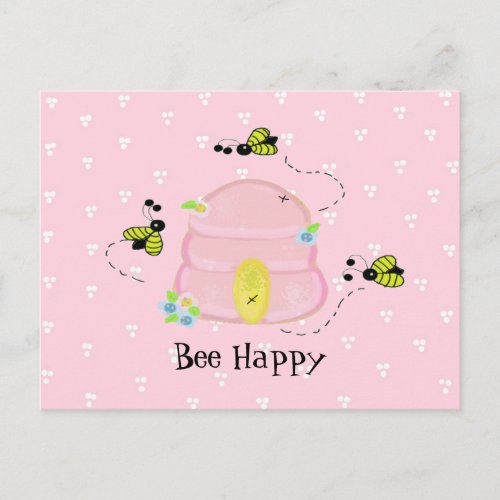 Pink Beehive _ Bee Happy Postcard