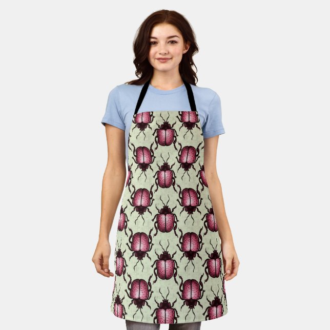 Pink Beetle Cute Bug Art - Insect Lover Apron (Worn)