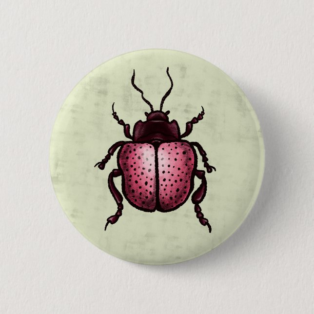 Pink Beetle Cute Bug Art - Insect Lover Button (Front)