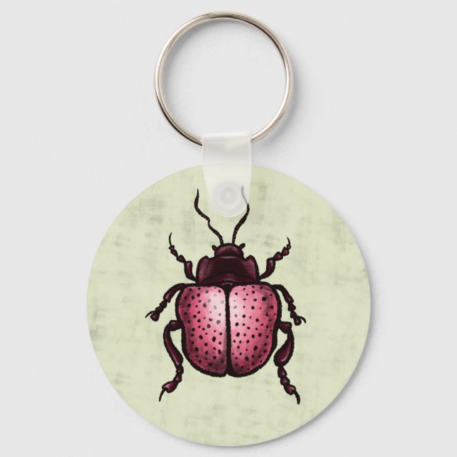 Pink Beetle Cute Bug Art - Insect Lover Keychain (Front)