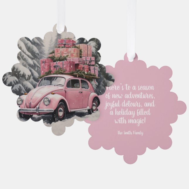 Pink Beetle Holiday Ornament & Gift Tag (Front/Back)