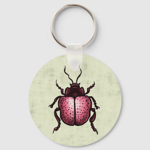Pink Beetle QR Code Cute Insect Art Entomology Keychain