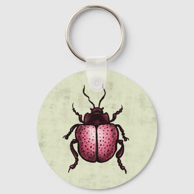 Pink Beetle QR Code Cute Insect Art Entomology Keychain (Front)