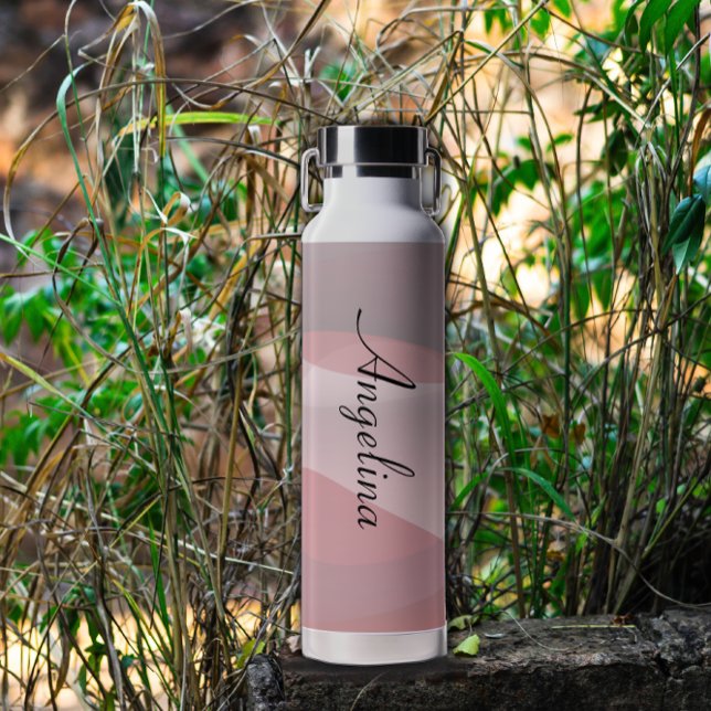Pink beige abstract name water bottle (Creator Uploaded)