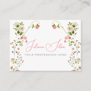 Pink Beige Aesthetic Floral Watercolor Business Card