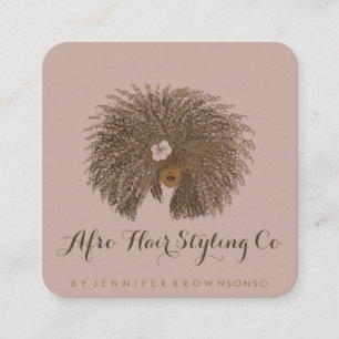 Pink Beige Afro Hair Stylist Square Business Card