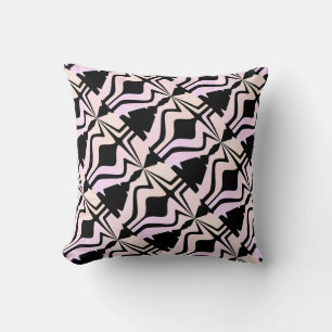 Pink Beige Black Slanted Abstract Sound Waves Throw Pillow