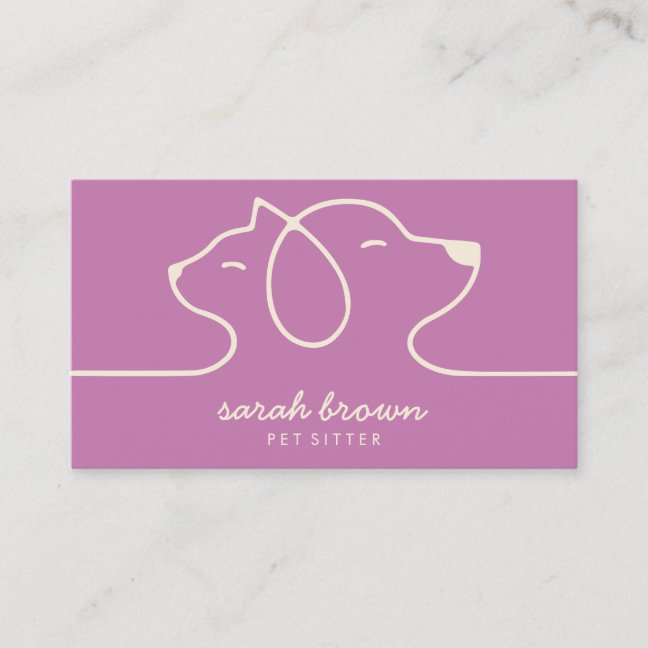 Pink Beige Cat Dog Line Art Petsitter veterinary Business Card