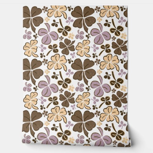 Pink Beige Clover Shamrock Hand Drawn Pattern Wallpaper