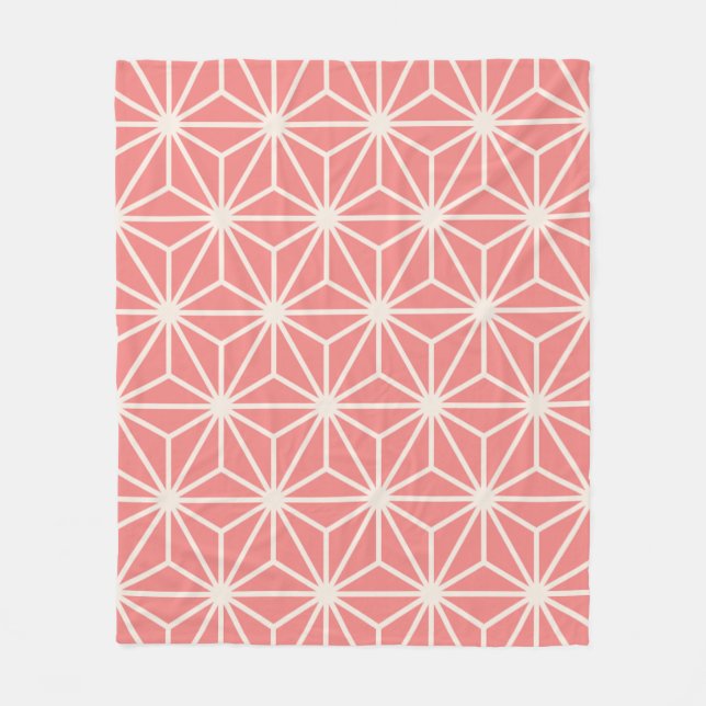 Pink Beige Cube Hexagon Triangle Japanese Pattern Fleece Blanket (Front)