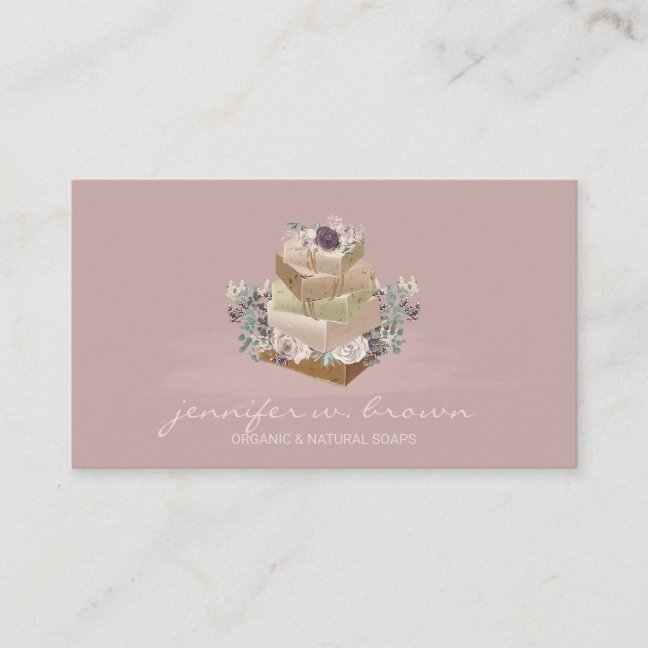 Pink Beige Floral Soap Making Business Card