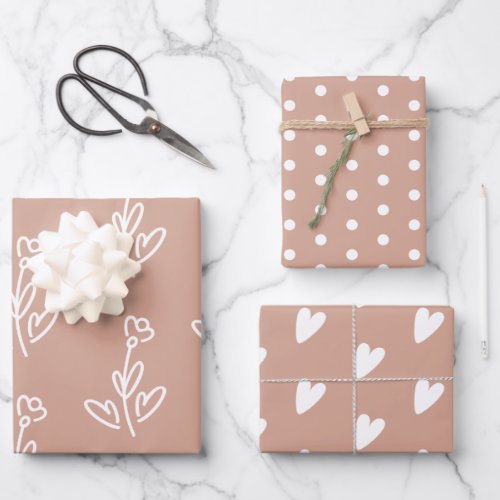 Pink Beige Flowers Hearts Polka Dots  Wrapping Paper Sheets