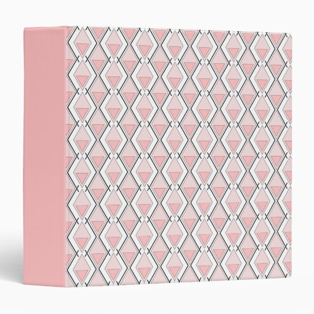 Pink beige geometric pattern 3 ring binder (Front/Spine)