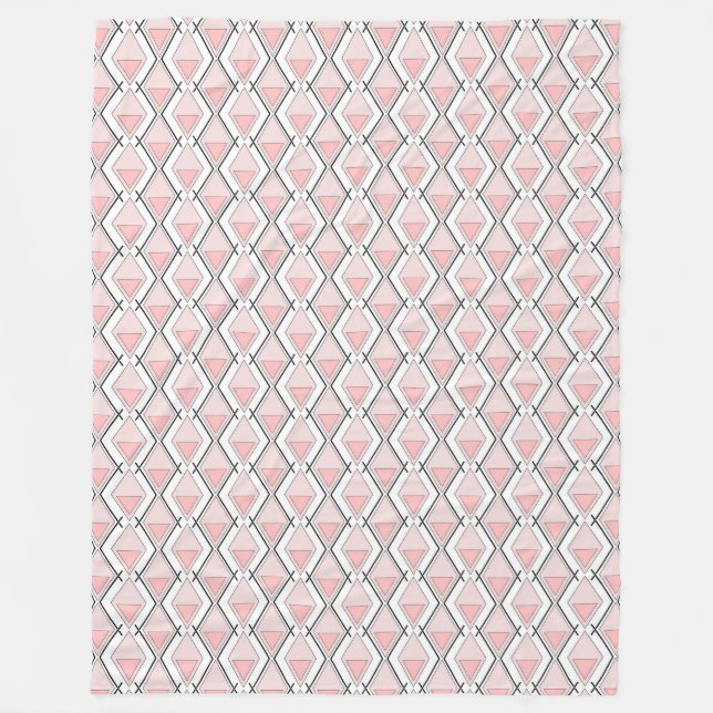 Pink beige geometric pattern fleece blanket (Front)