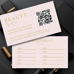 Pink-Beige-Gold, Minimal, Elegant, Salon, QR-Code Appointment Card