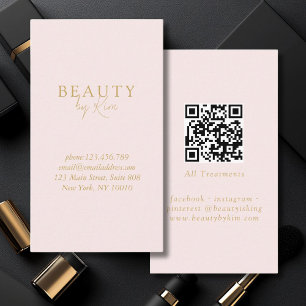 Pink & Beige-Gold Minimal Elegant, Salon QR Code Business Card