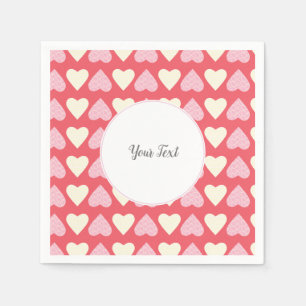 Pink Beige Hearts Pattern Valentines Day Party Napkins