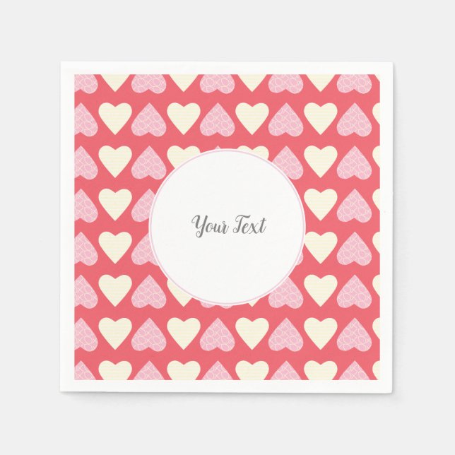 Pink Beige Hearts Pattern Valentines Day Party Napkins (Front)