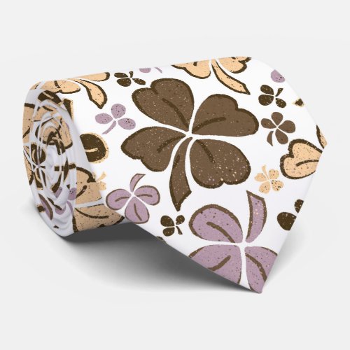 Pink Beige Lucky Clover Shamrock Pattern Neck Tie