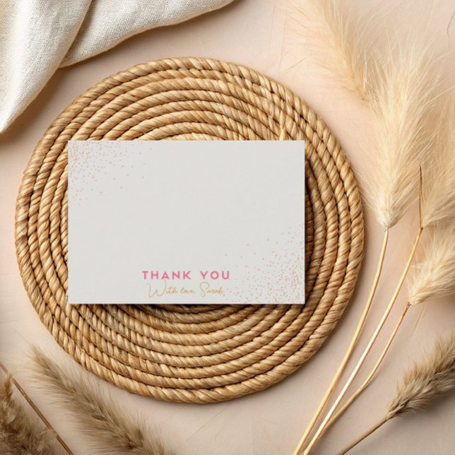 Pink Beige Minimalistic Classic Polka Dot Confetti Thank You Card (Creator Uploaded)