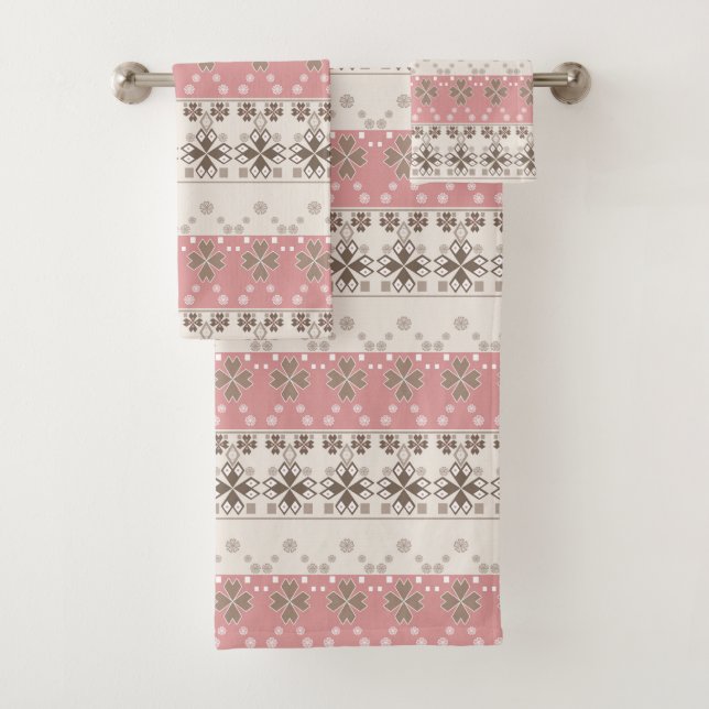 Pink beige ornament bath towel set (Insitu)