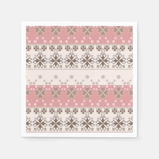 Pink beige ornament bath towel set napkins (Front)