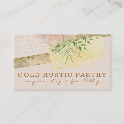 Pink Beige Pastry Chef Cake cafe spatula bakery Business Card