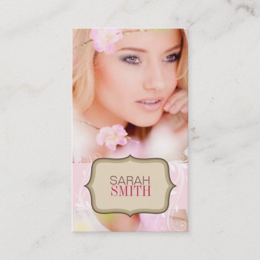 Customizable Pink &amp; Beige Photo Business Card