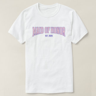 Pink + Beige Stripe Navy MAID OF HONOR T-Shirt