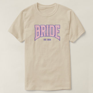 Pink + Beige Stripe Navy Varsity BRIDE T-Shirt