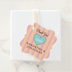 Pink Beige Stripes Blue Heart Wedding Thank You Favor Tags