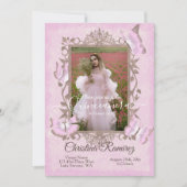 Pink, Beige Vintage Butterfly Quinceanera Invite (Front)