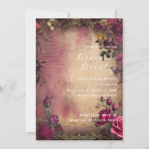 Pink & Beige Vintage Floral Wedding Invitation