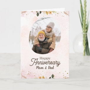 Pink Beige Watercolor Aesthetic Happy Anniversary Card