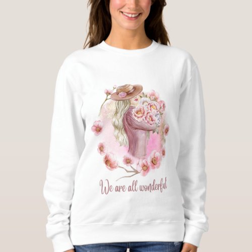 Pink Beige Watercolor Woman with Flower T_Shirt  Sweatshirt