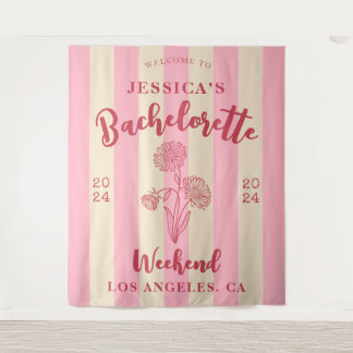 Pink Beige Welcome Bachelorette Birth Month Flower Tapestry