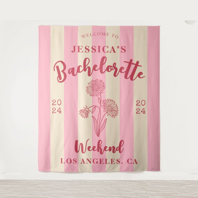 Pink Beige Welcome Bachelorette Birth Month Flower Tapestry (Front)