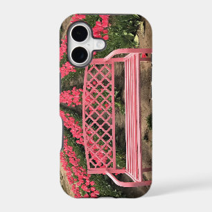 Pink Bench with Pink Tulips iPhone 17 Case