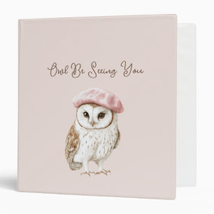Pink Beret Brown White Owl Be Seeing You 3 Ring Binder