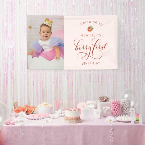 Pink Berry First Birthday Banner