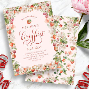 Pink Berry First Birthday Invitations