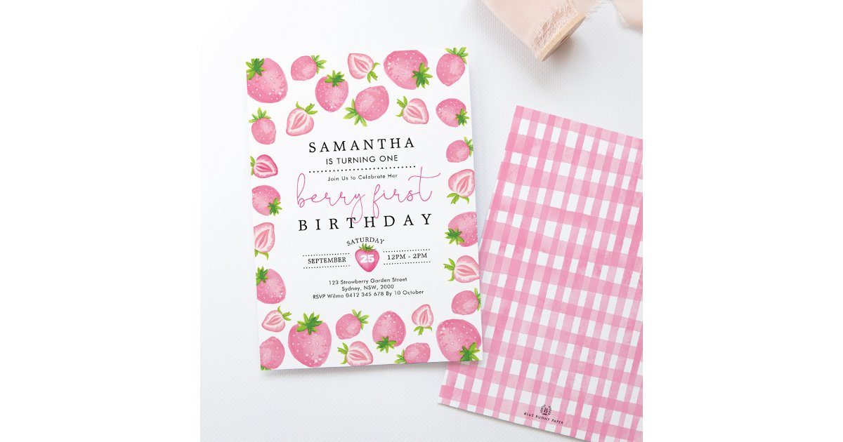 Pink Berry First Birthday Strawberry 1st Birthday Invitation | Zazzle