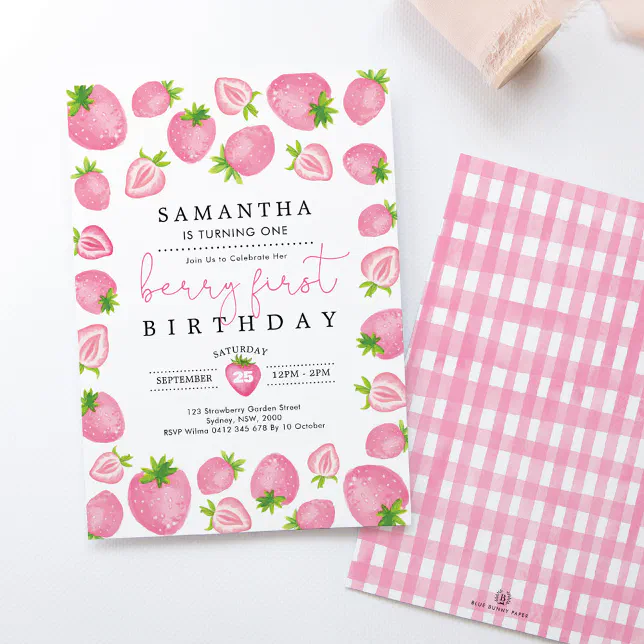 Pink Berry First Birthday Strawberry 1st Birthday Invitation | Zazzle