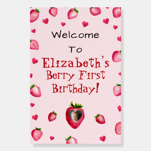 Pink Berry First Birthday Strawberry Custom Photo Foam Board