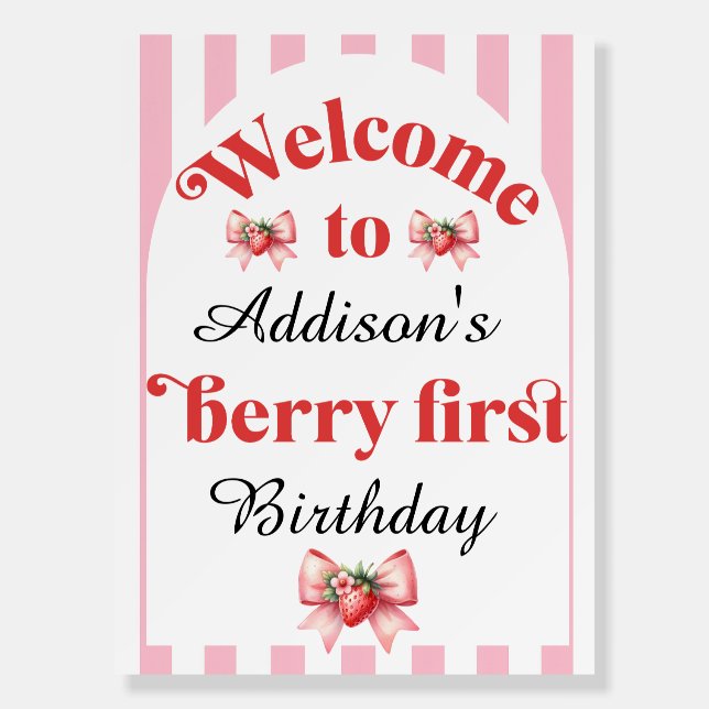 Pink Berry First Birthday Welcome  Foam Board (Front)